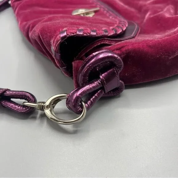Aldo Raspberry Velvet Metallic Strap Shoulder Bag - Picture 4 of 6
